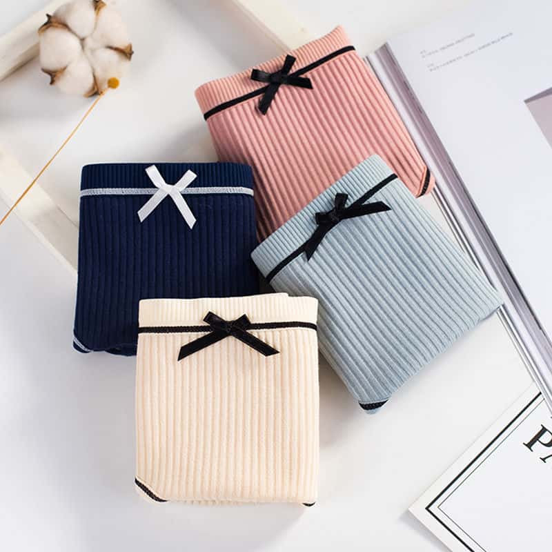 Ribbed Cotton Panties - 4pcs Pack with Contrast Piping