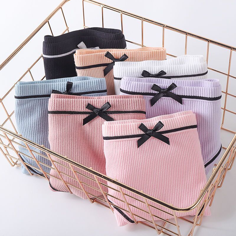 Ribbed Cotton Panties - 4pcs Pack with Contrast Piping