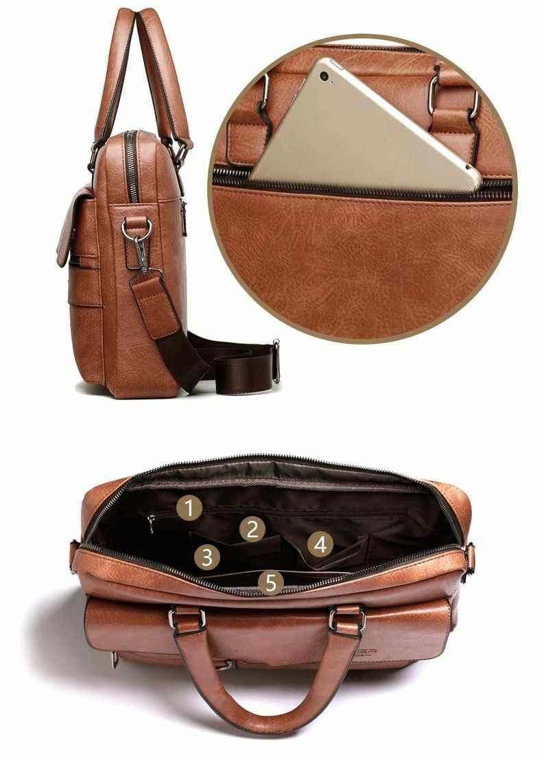 Men's Vintage PU Leather Office Laptop Bag ā 15.6" Briefcase with Shoulder Strap