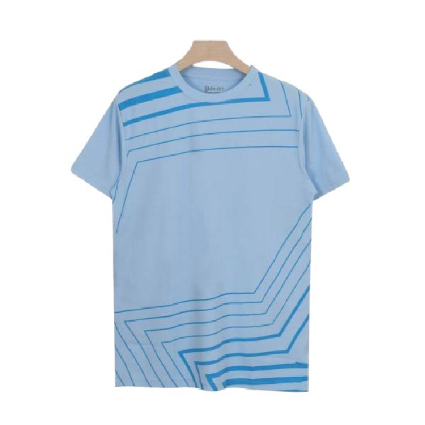 Men's T-Shirt โ Sky Blue with Geometric Stripe Print