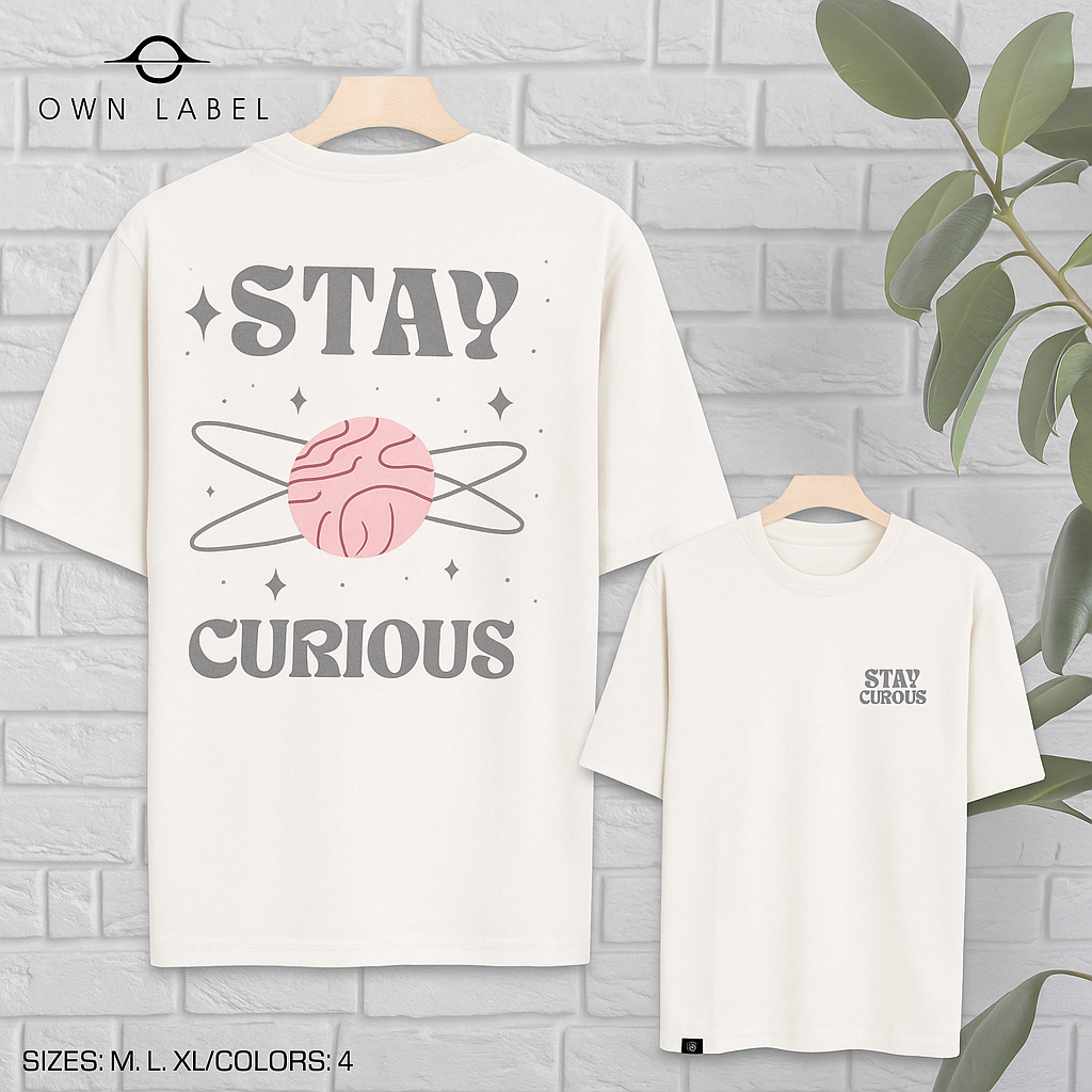 Graphic Ivory T-Shirt With “Stay Curious” Space-Inspired Back Print