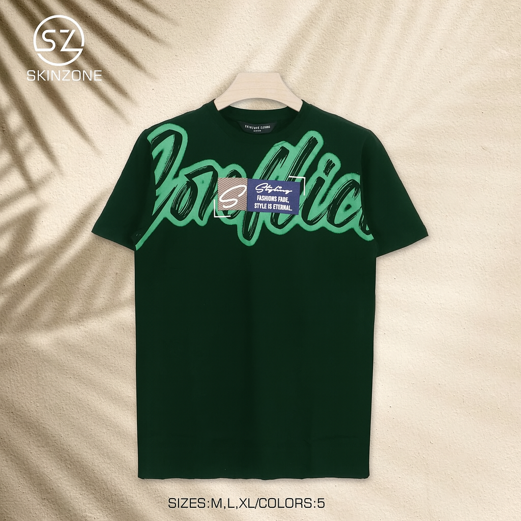 Dark Green Tee With Oversized Graffiti-Style Script And “Style Is Eternal” Quote Patch