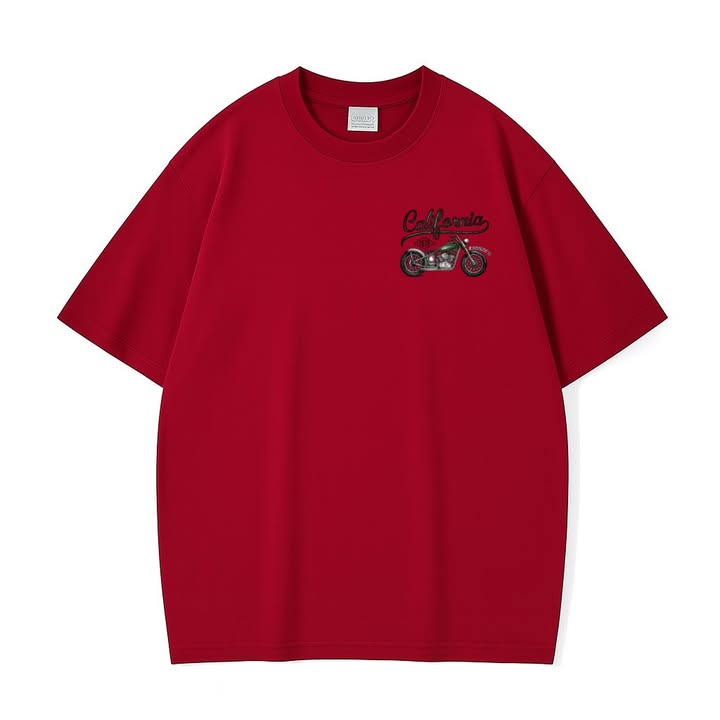 California Motorcycle Graphic T-Shirt In Red Cotton For Biker Style