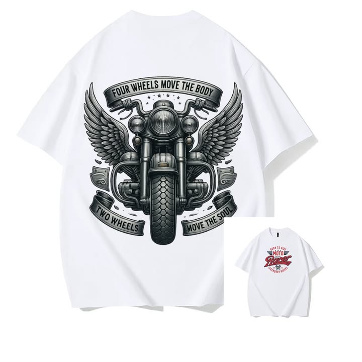 Two Wheels Move The Soul Biker Graphic T-Shirt In White Cotton