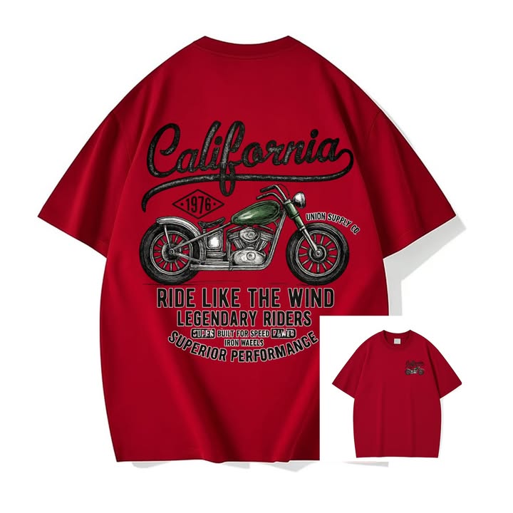 California Motorcycle Graphic T-Shirt In Red Cotton For Biker Style