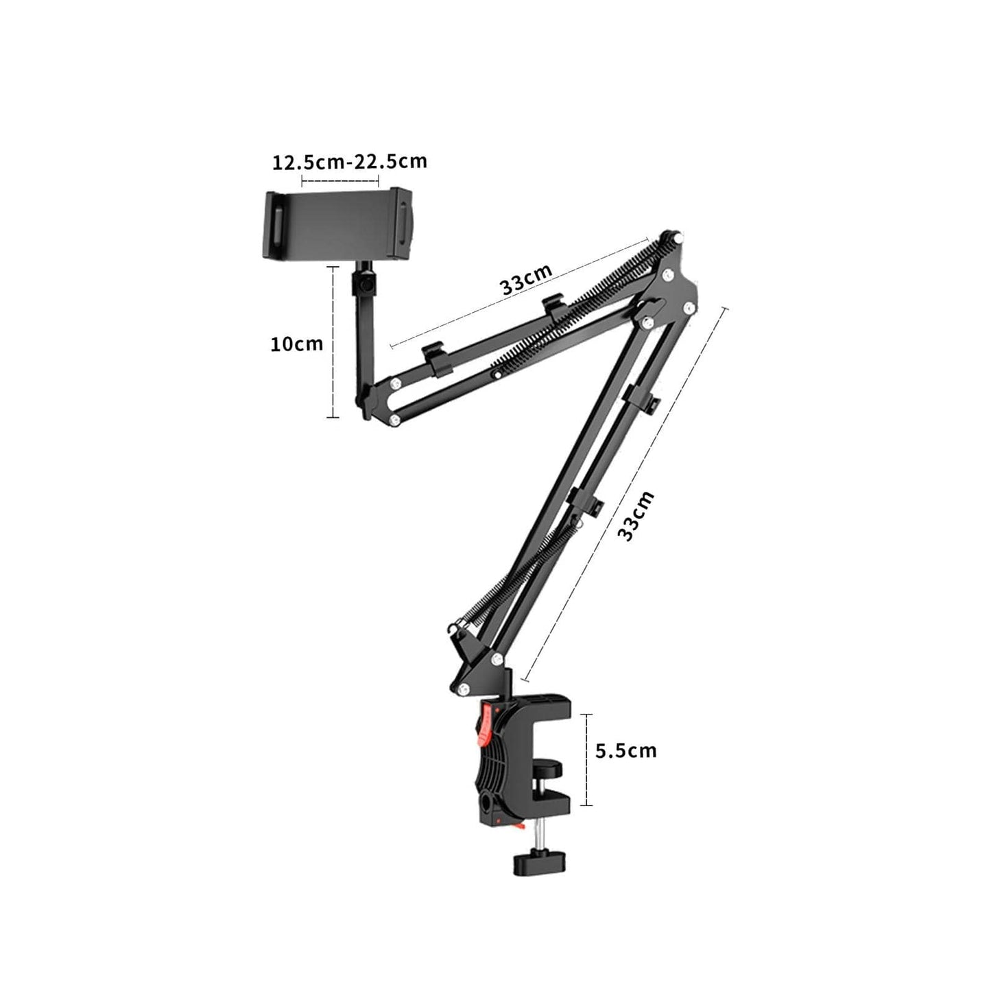 Adjustable Phone Holder Arm Stand – 360° Rotating Long Arm with Desk Clamp