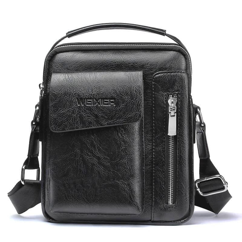 Men's PU Leather Crossbody Messenger Bag Travel Sling and Zipper Pockets