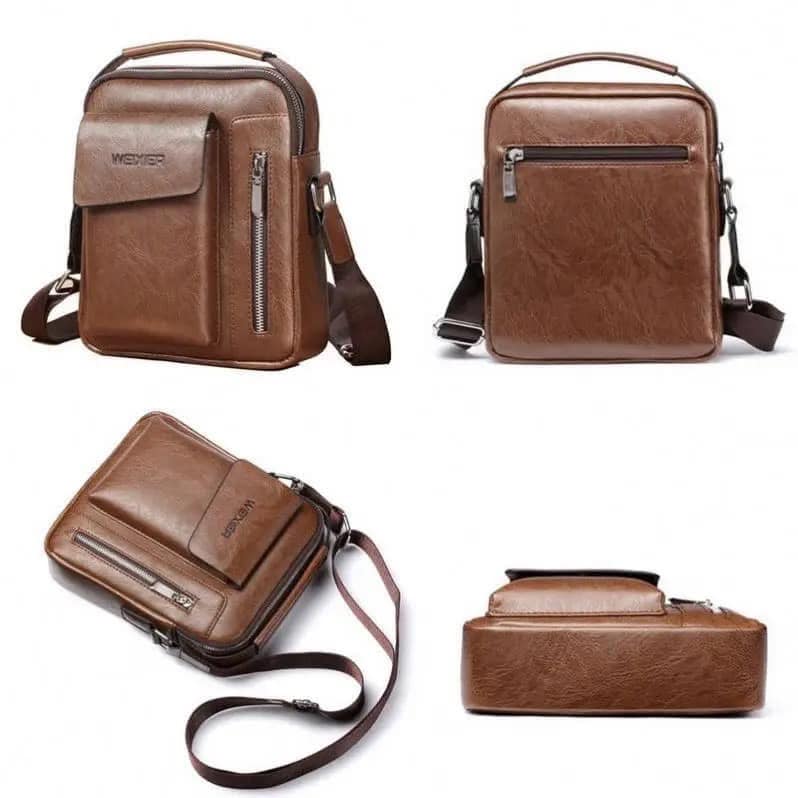Men's PU Leather Crossbody Messenger Bag Travel Sling and Zipper Pockets