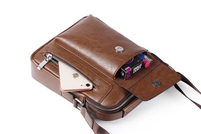 Men's PU Leather Crossbody Messenger Bag Travel Sling and Zipper Pockets