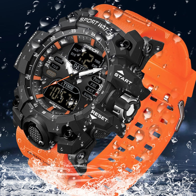 Sanda Dual Display Sports Watch With Waterproof And Glow Features