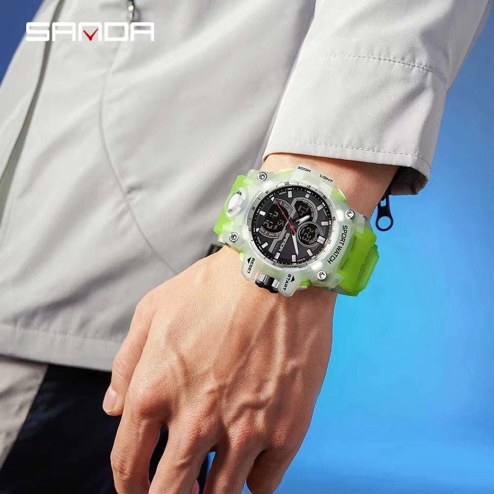 Sanda Dual Display Sports Watch With Waterproof And Glow Features