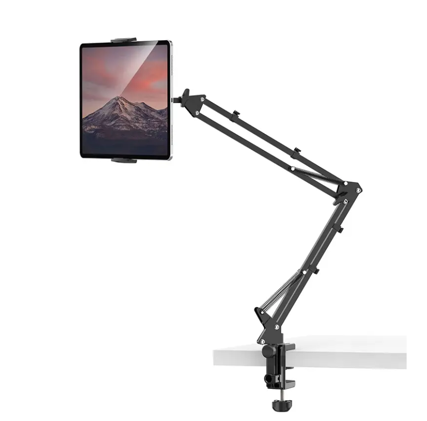Adjustable Phone Holder Arm Stand – 360° Rotating Long Arm with Desk Clamp