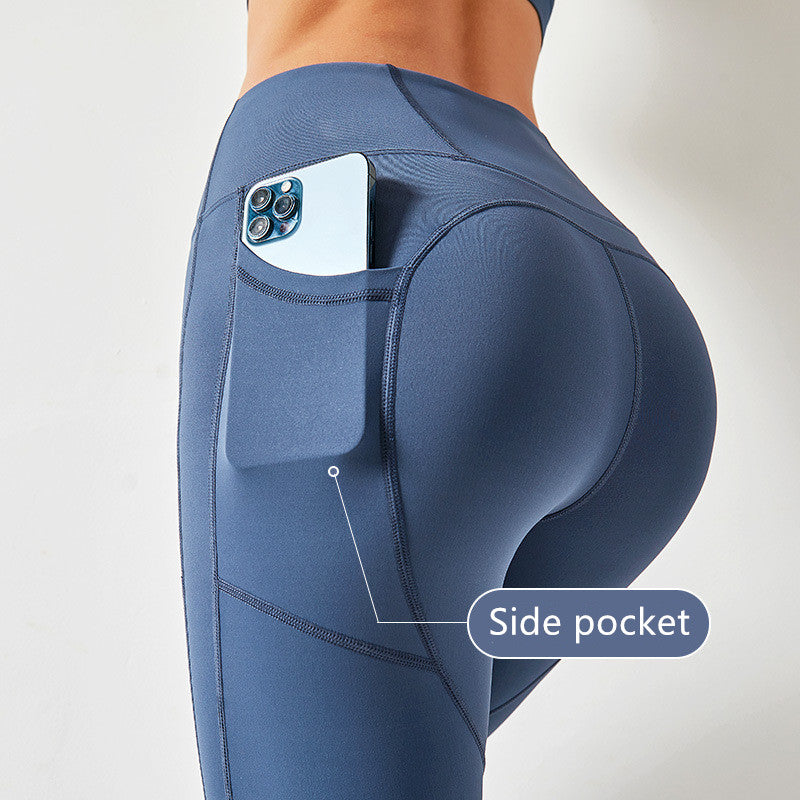 High Waist Stretchy Leggings With Hip Lift And Side Pocket Design