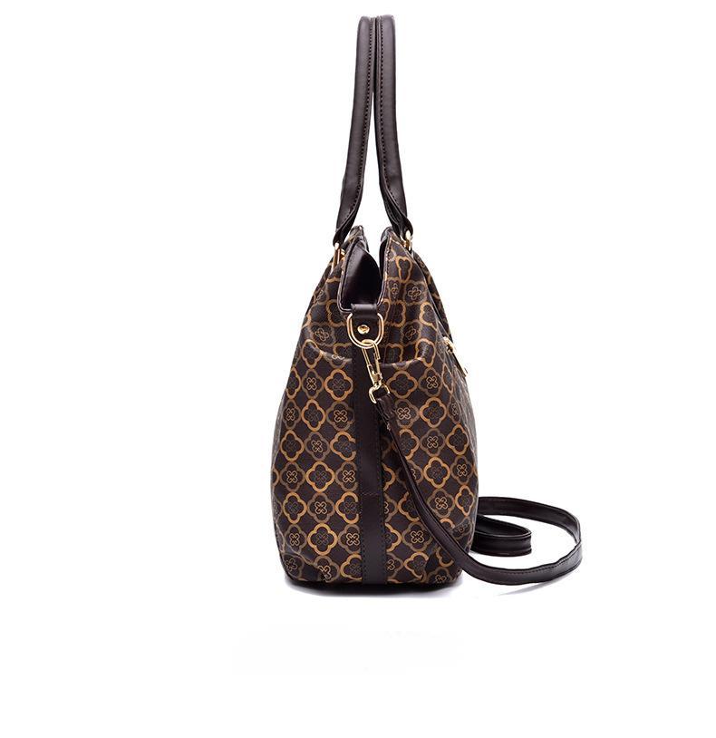 Elegant Monogram Print Tote Bag β Brown with Black
