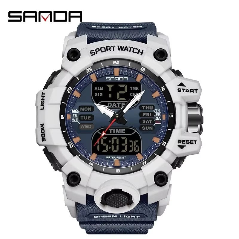 Sanda Dual Display Sports Watch With Waterproof And Glow Features