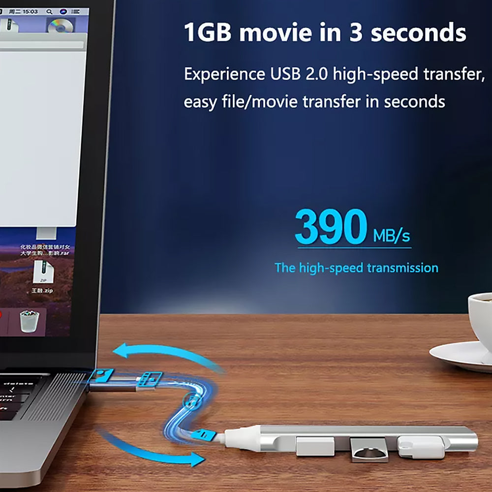 4-Port USB Hub with Type-C & USB 3.0 Adapter β High-Speed Splitter