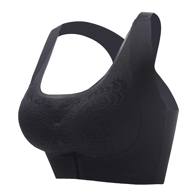 Wireless Lace Bra With Wide Strap And Back Support Design