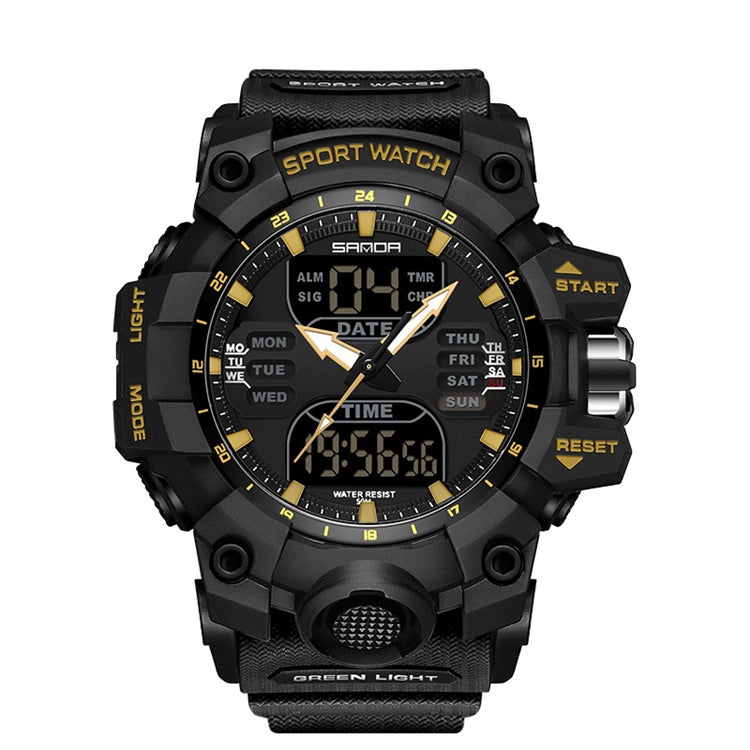 Sanda Dual Display Sports Watch With Waterproof And Glow Features