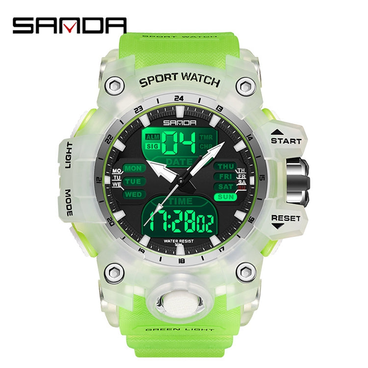 Sanda Dual Display Sports Watch With Waterproof And Glow Features