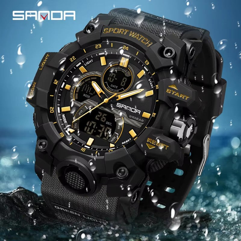 Sanda Dual Display Sports Watch With Waterproof And Glow Features