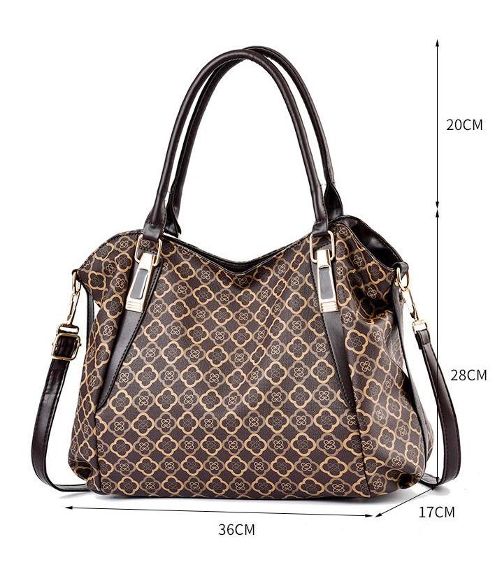 Elegant Monogram Print Tote Bag β Brown with Black