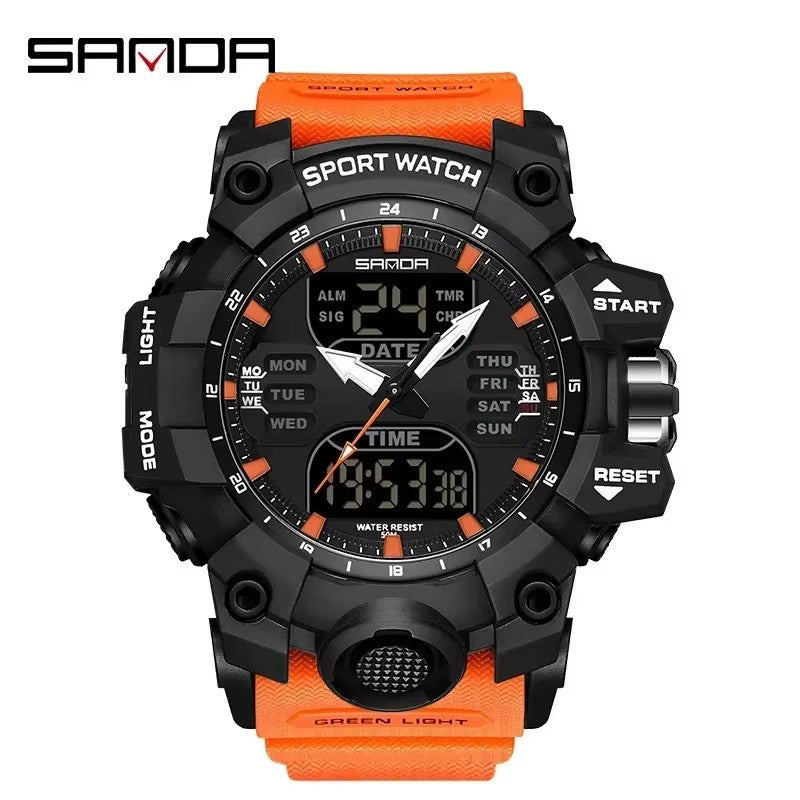Sanda Dual Display Sports Watch With Waterproof And Glow Features