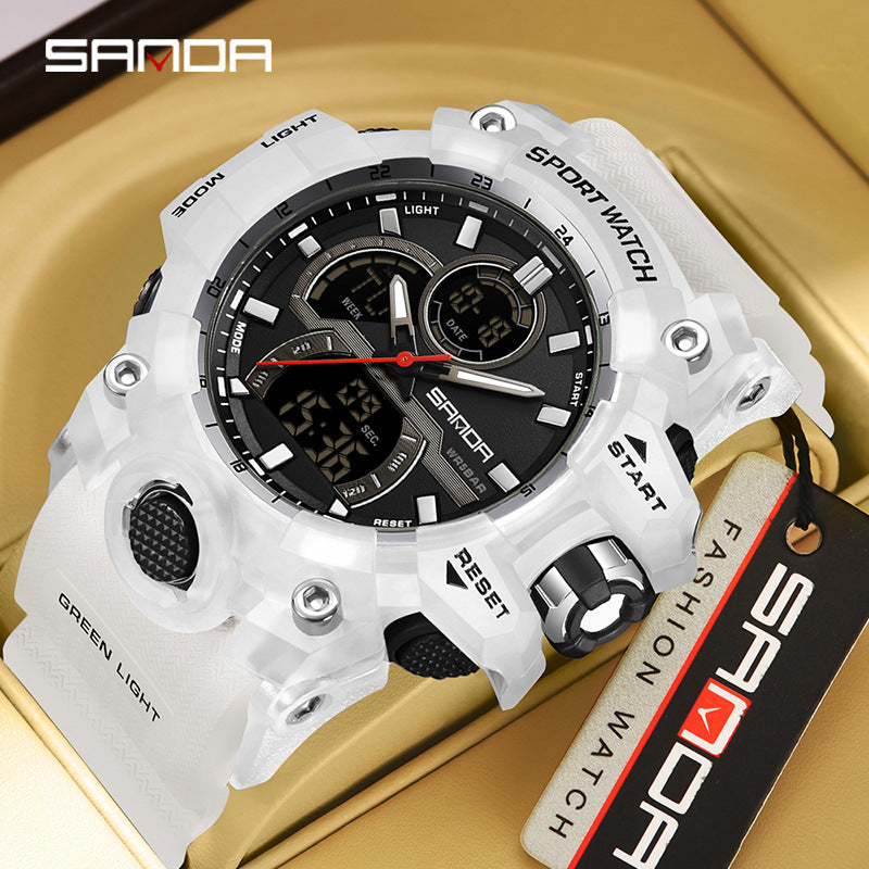 Sanda Dual Display Sports Watch With Waterproof And Glow Features