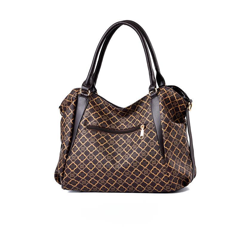 Elegant Monogram Print Tote Bag β Brown with Black