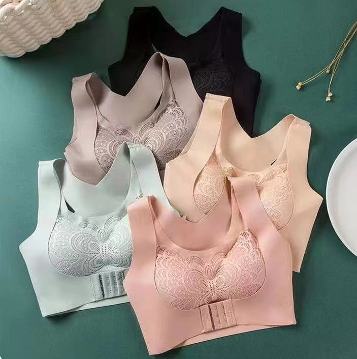 Wireless Lace Bra With Wide Strap And Back Support Design