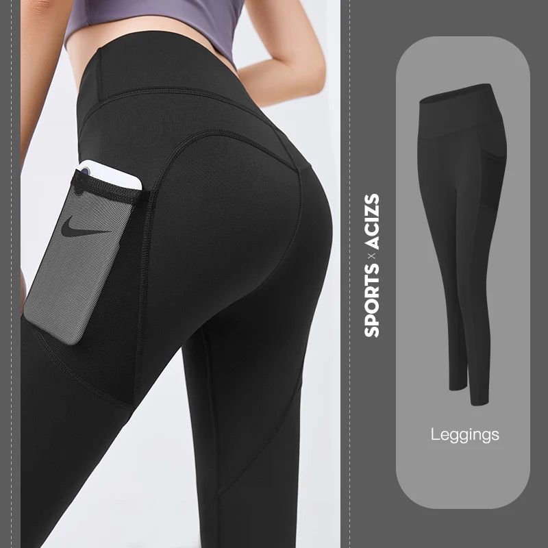 High Waist Stretchy Leggings With Hip Lift And Side Pocket Design