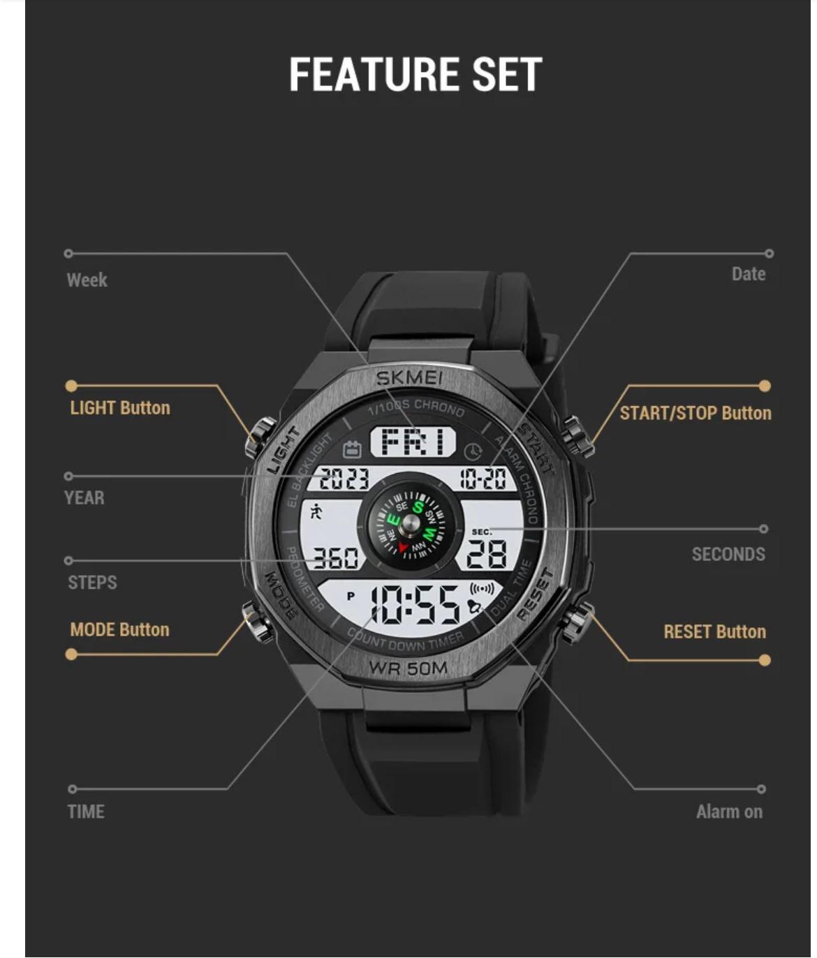 SKMEI 2209 Waterproof Digital Sports Watch ā Multicolor Dial with Pedometer