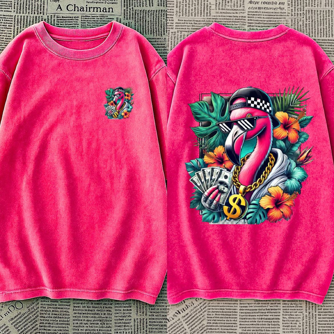 Hip-Hop Flamingo Graphic Coton Tshirt – Bold Streetwear Vibes in Neon Pink
