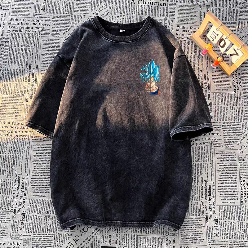 Washed Black Goku Tee With Bold Anime Print And Motivational Quote 260GSM