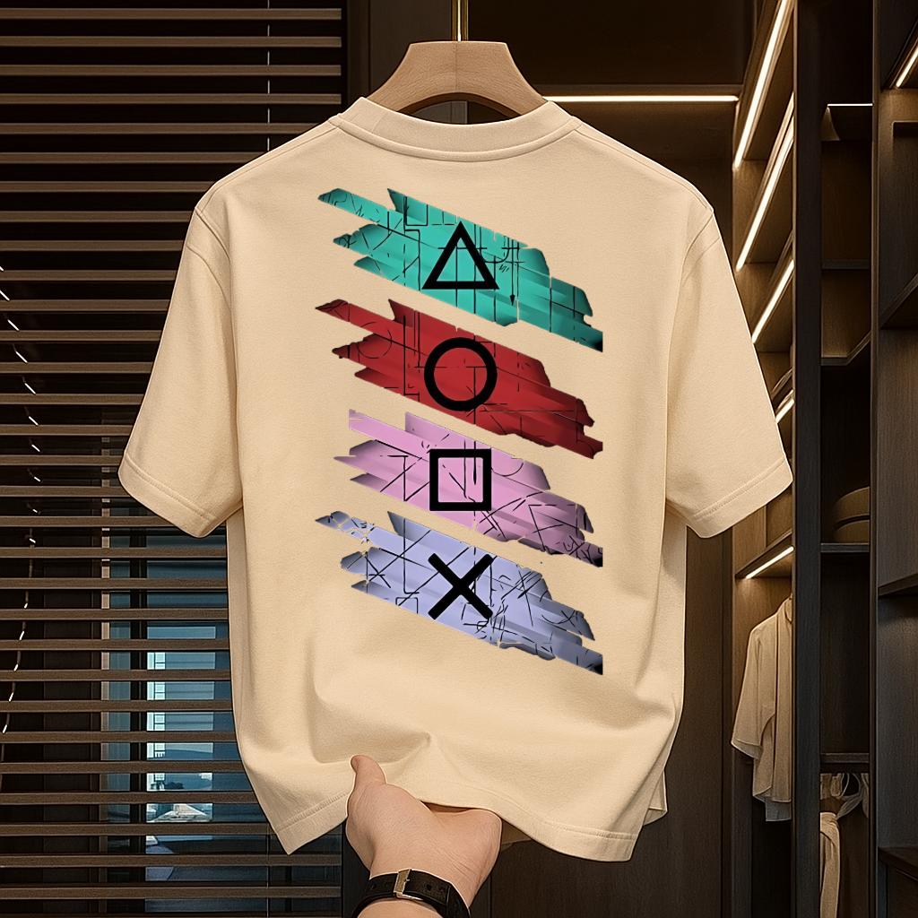 Beige Gamer Tee With "Game Over" Print And PlayStation-Inspired Design 260GSM