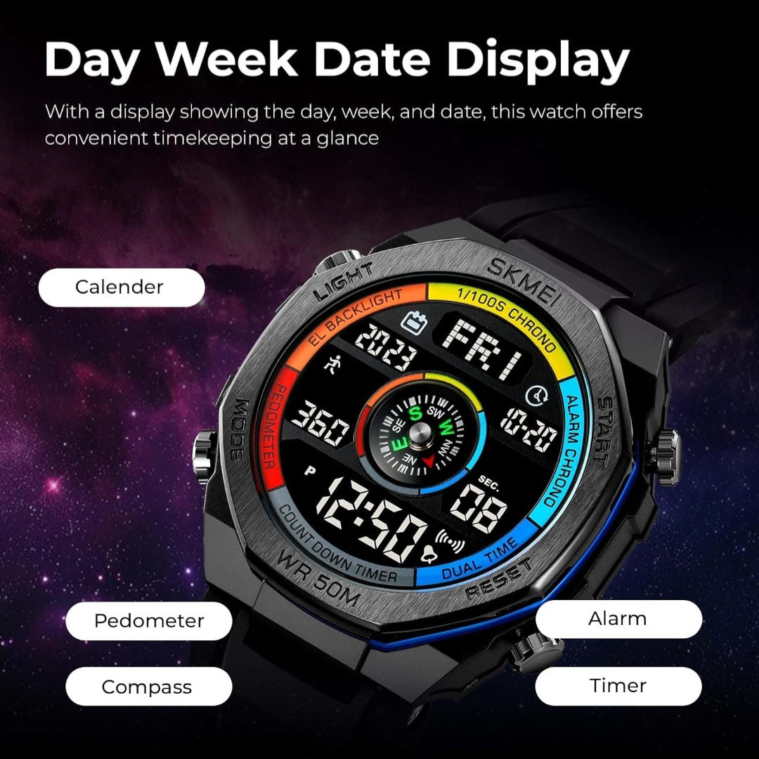 SKMEI 2209 Waterproof Digital Sports Watch ā Multicolor Dial with Pedometer