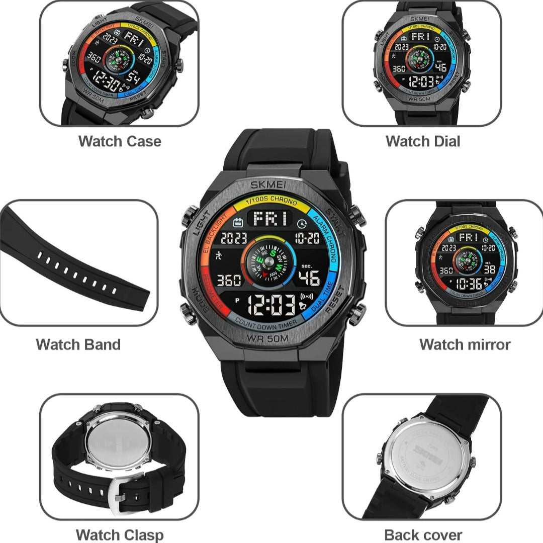 SKMEI 2209 Waterproof Digital Sports Watch ā Multicolor Dial with Pedometer