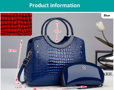 Glossy Crocodile Pattern Handbag With Round Handle And Bonus Pouch