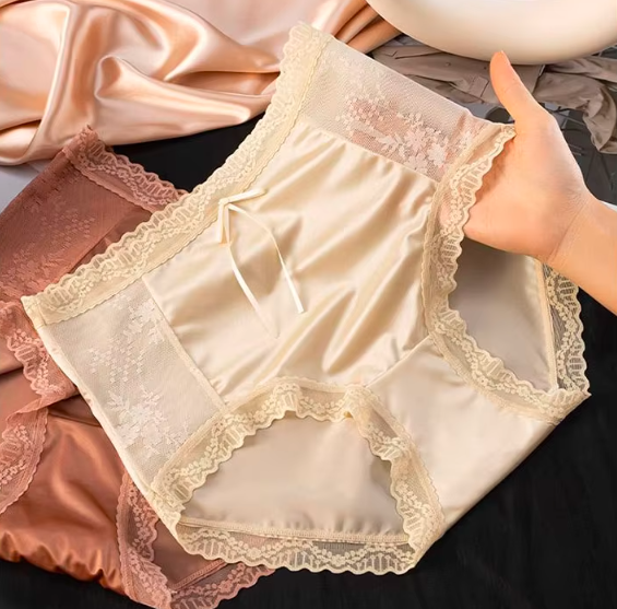 4pcs Satin Lace Mid-Waist Panties โ Elegant & Comfortable Everyday Wear