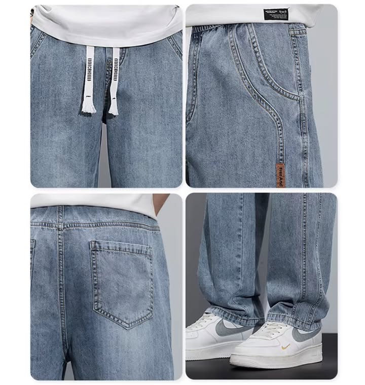 Light Wash Denim Joggers With Drawstring Waist And Tapered Cuffs