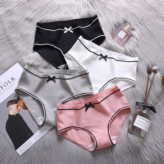 Ribbed Cotton Panties - 4pcs Pack with Contrast Piping