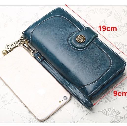 Vintage Style PU Leather Wallet Clutch – Zippered with Wrist Strap & Charm Details
