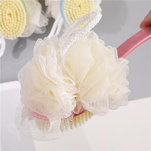 Dual-Sided Long Handle Bath Brush with Loofah & Bristles – Non-Slip Grip