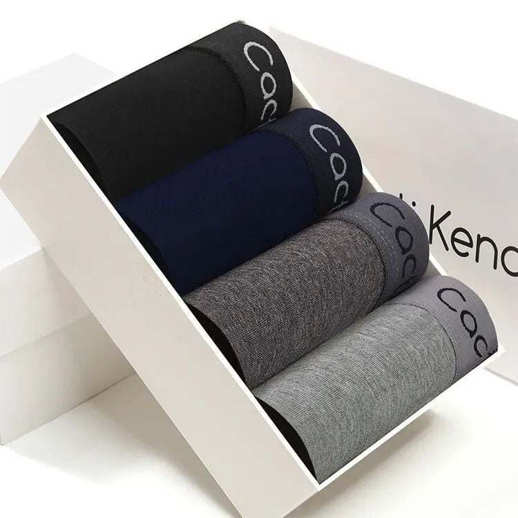 4pcs Mens Cotton Boxer Briefs With 3D Support Pouch And Soft Elastic Waistband