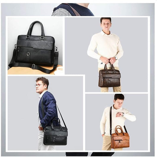 Men's Vintage PU Leather Office Laptop Bag – 15.6" Briefcase with Shoulder Strap