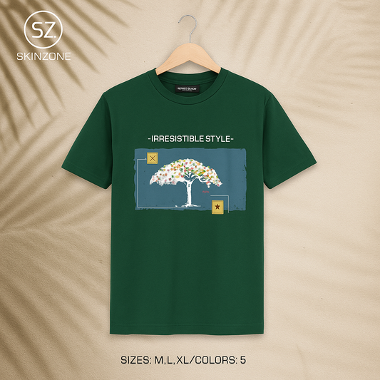 Grey Graphic Tee With Artistic Tree Design And Irresistible Style Quote