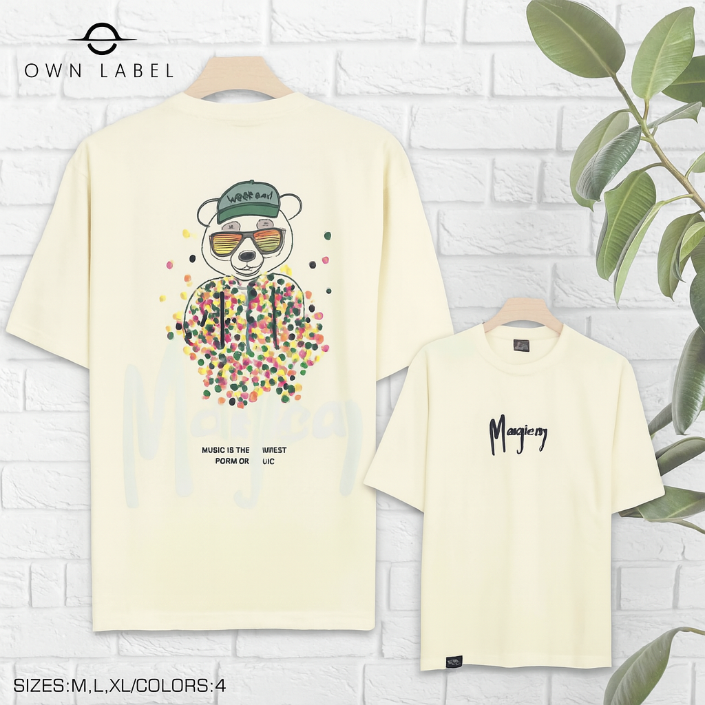 Graphic Bear Print Oversized T-Shirt With “Magical” Quote Design