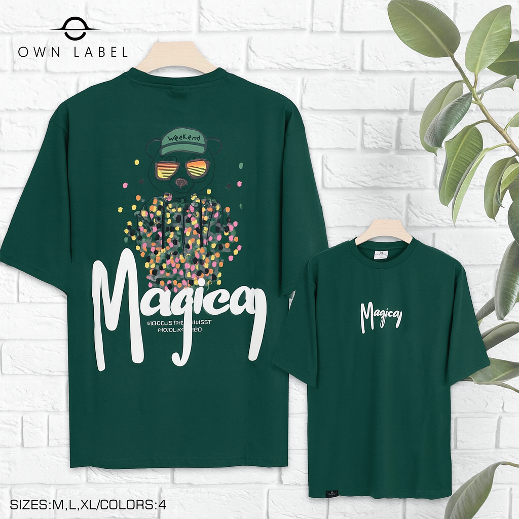 Graphic Bear Print Oversized T-Shirt With “Magical” Quote Design