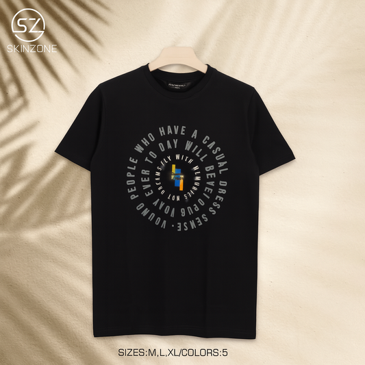 Casual Tee With Circular Motivational Print And Youthful Street Style