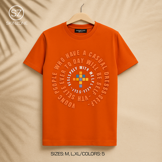 Casual Tee With Circular Motivational Print And Youthful Street Style