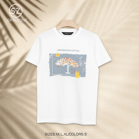 Grey Graphic Tee With Artistic Tree Design And Irresistible Style Quote